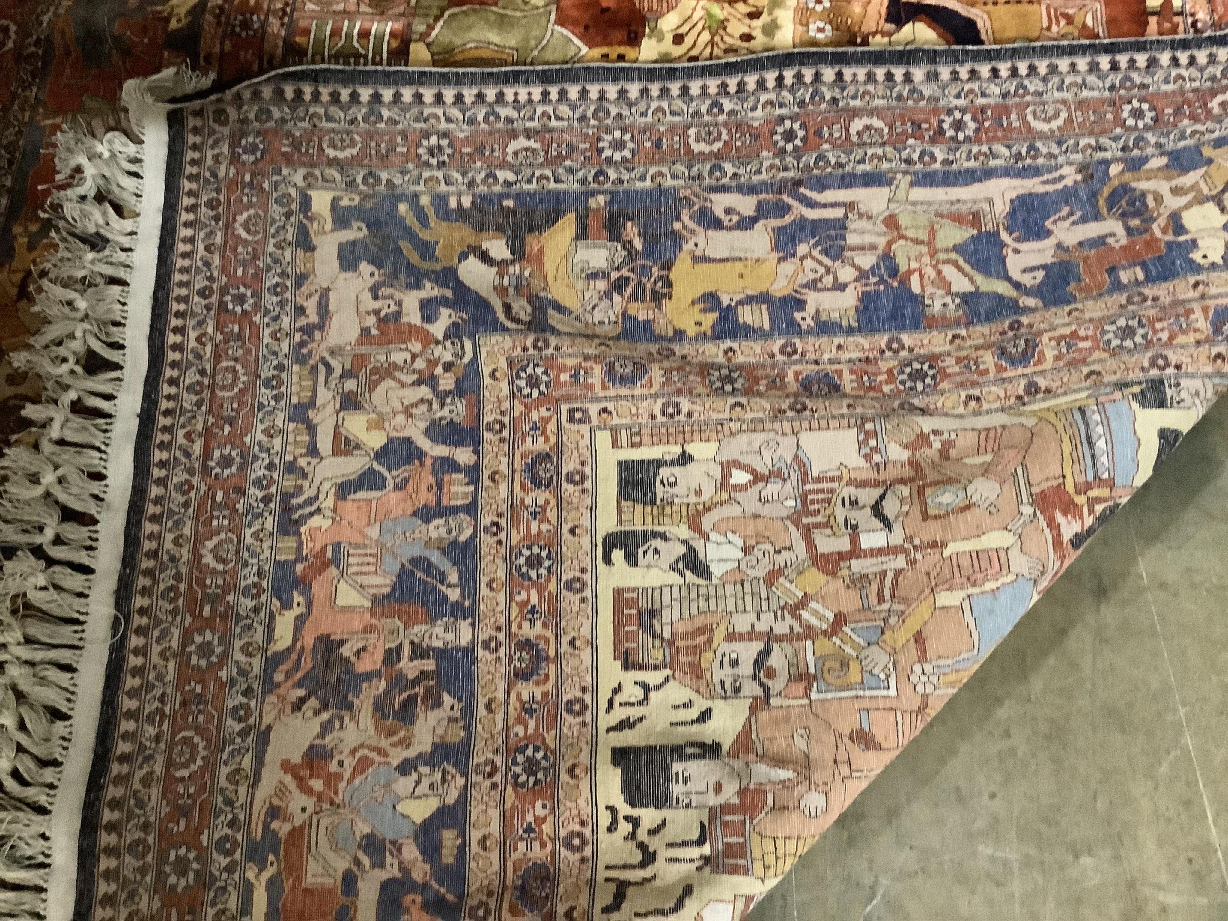 A Tabriz part silk pictorial rug, 188 x 122cm